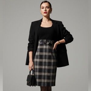 Dark Academia Dress Black & Plaid Contrast Tailored Professional Chic